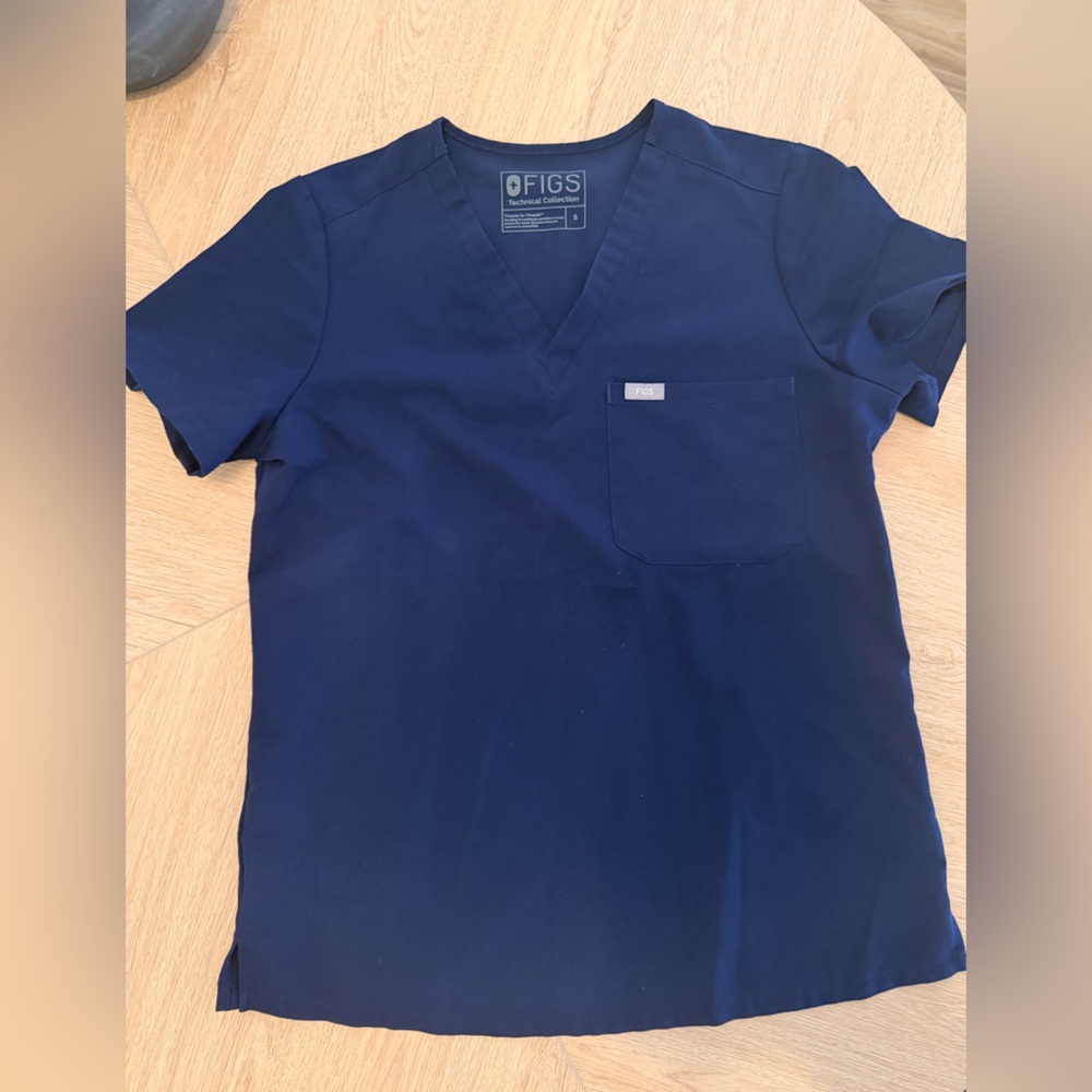 Figs Navy V-Neck Medical Scrub Top